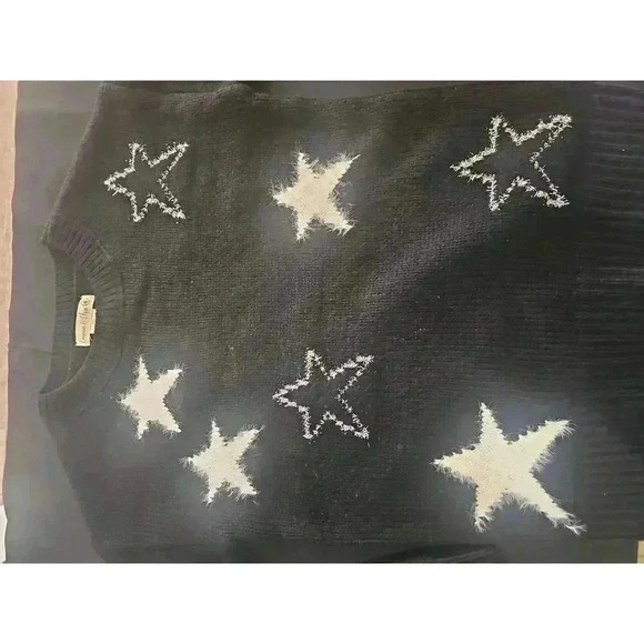 Emma & Elsa Black White Silver Star Sweater Fuzzy Size Large 14 - Picture 5 of 5
